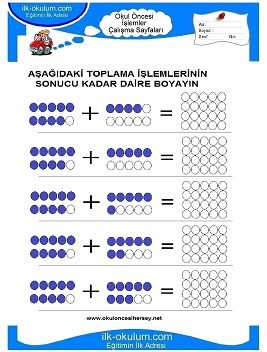 Çocuklar İçin toplam işlemi yaprak testleri 